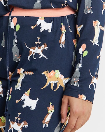 Chelsea Peers Jersey Crew Neck Christmas Dog Print Pyjama Set