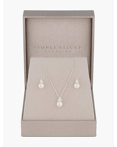Simply Silver Sterling Silver 925 Freshwater Pearl Set - Gift Boxed