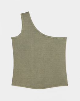 Acid Wash Khaki One Shoulder Rib Top