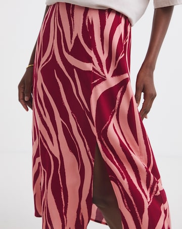 Spun Viscose Pink Zebra Side Split Midi Skirt