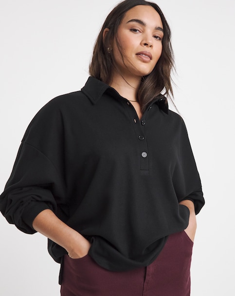 Simply Be Black Soft Touch Polo Sweatshirt