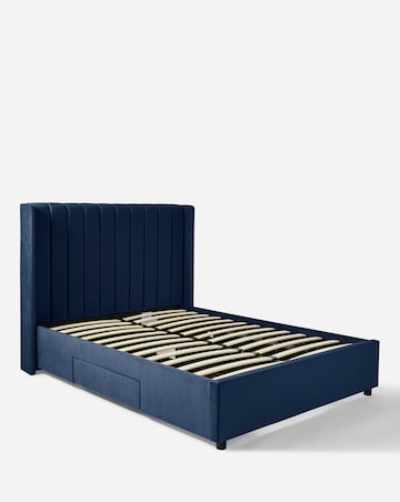 Eloise Winged Velvet Storage Bed with 3 Layer Memory Foam Hybrid Mattress