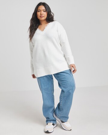 Ivory Lace Trim V Neck Longline Jumper