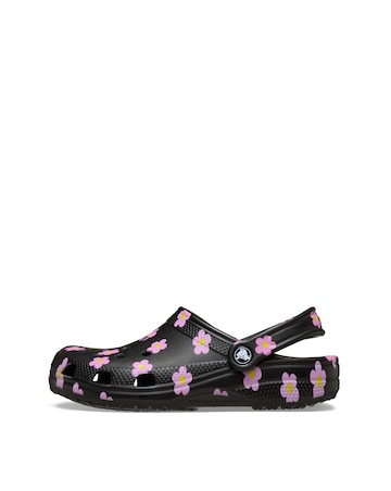 Crocs Black/Pink Classic Flower Clog - Standard Fit