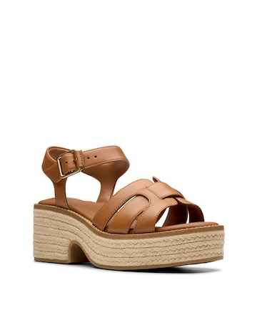 Clarks Tan Coledale Leather Strap Wedge Sandal Standard Fit