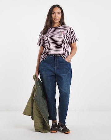 Simply Be Chocolate & Pink Stripe Flower Bead Pocket Detail T-Shirt