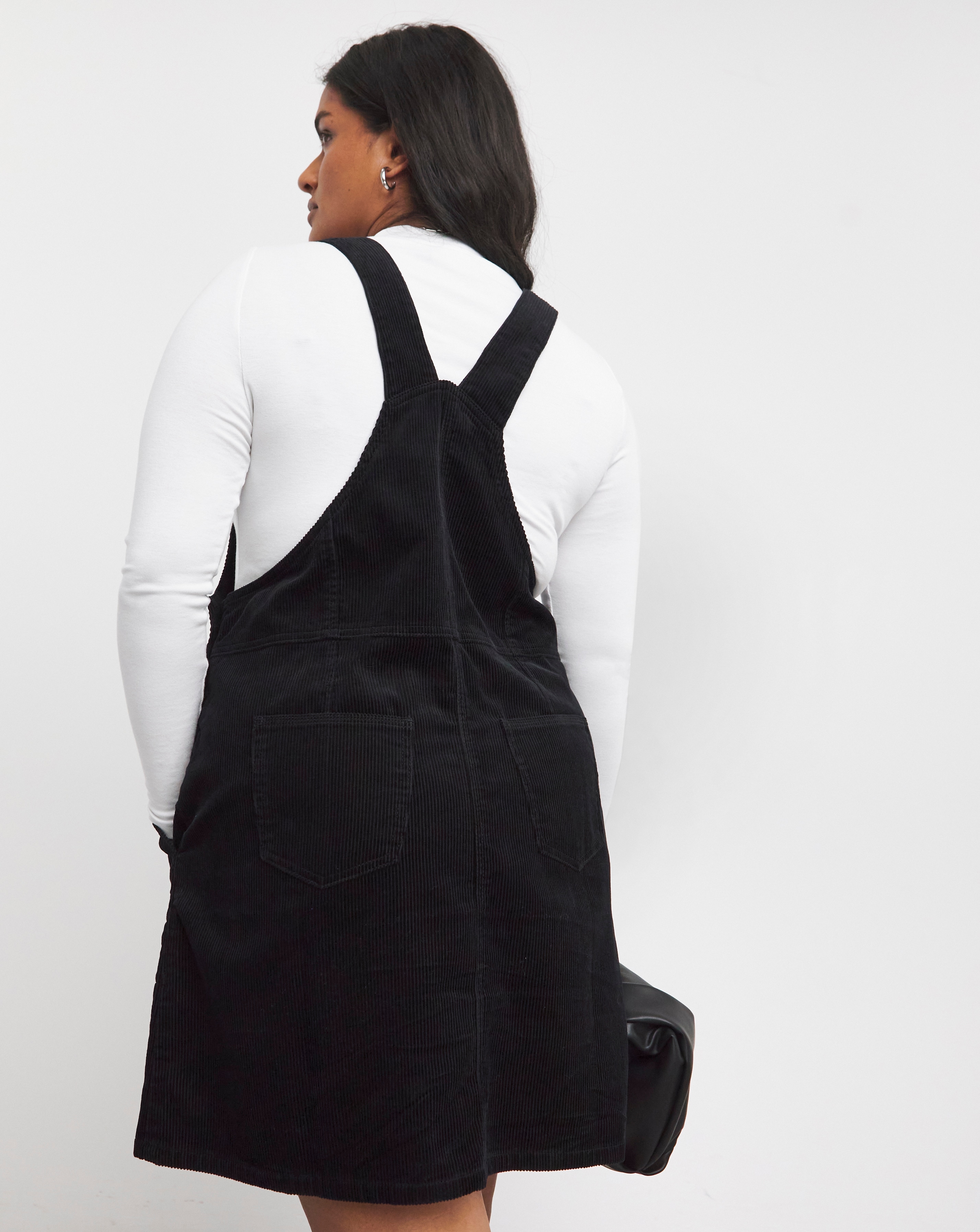 Black Cord Mini Dungaree Dress Simply Be