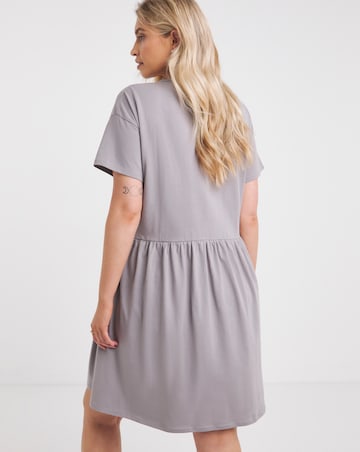 Grey Cotton Jersey Drop Waist Smock Dress