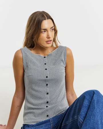Black and White Gingham Button Through Top