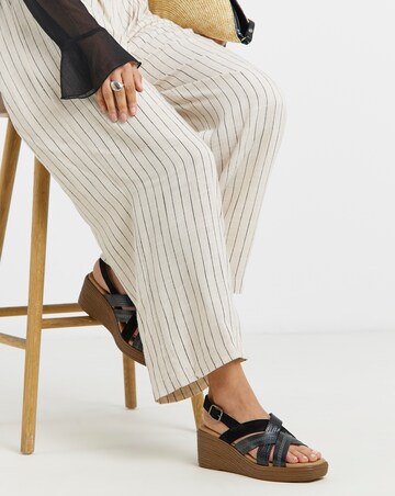 Hudson Crossover Stitch Detail Leather Wedged Sandals - Extra Wide Fit (EEE)