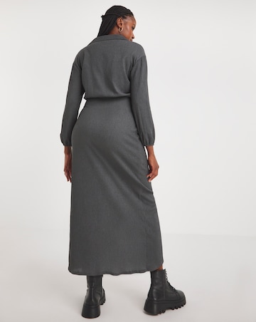 Charcoal Textured Jersey Wrap Front Midi Shirt Dress