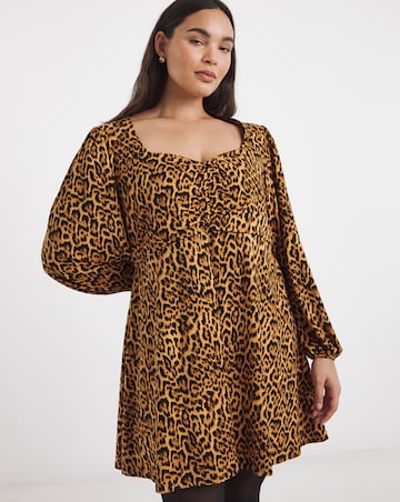 Leopard Print Supersoft Sweetheart Neck Skater Dress