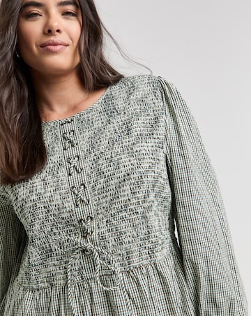Native Youth Shirred Check Midi Dress