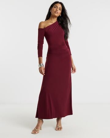 Flounce London Jersey Asymetric Ruched Midaxi Dress
