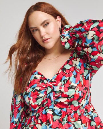 Multi Floral Print Bow Front Long Sleeve Blouse