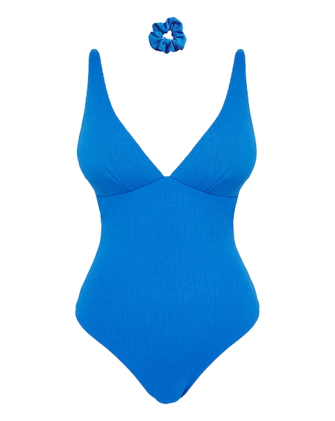 Crinkle Plunge Swimsuit And Scrunchie