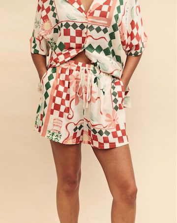 Nobody's Child Linen-blend Cream Tile Print Shorts