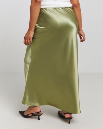 Khaki Satin Maxi Skirt