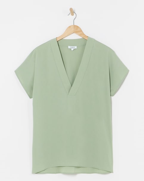 Simply Be Sage Green V Neck Short Sleeve Boxy Blouse