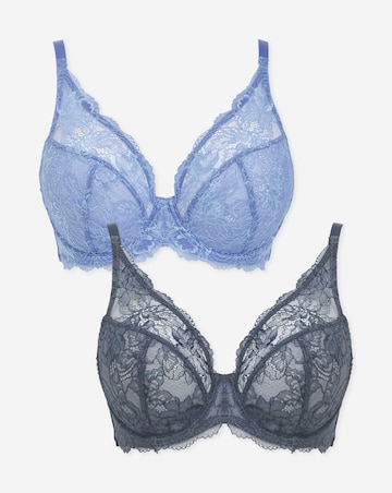Pretty Secrets (2 Pack) New Ella Wired Full Cup Bras (C-J) Light Blue/Grey