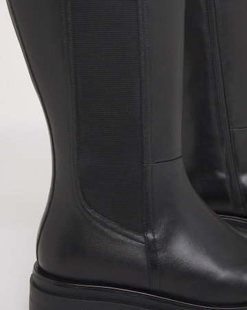 Majesty Knee High Leather Chelsea Boots Wide E Fit Curvy Calf