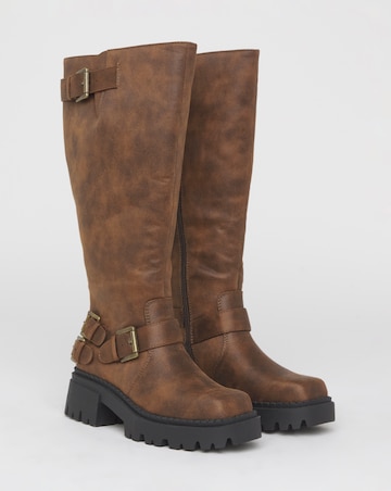 Stacey Chunky Biker Knee High Boots - Wide Fit (E) & Curvy Calf