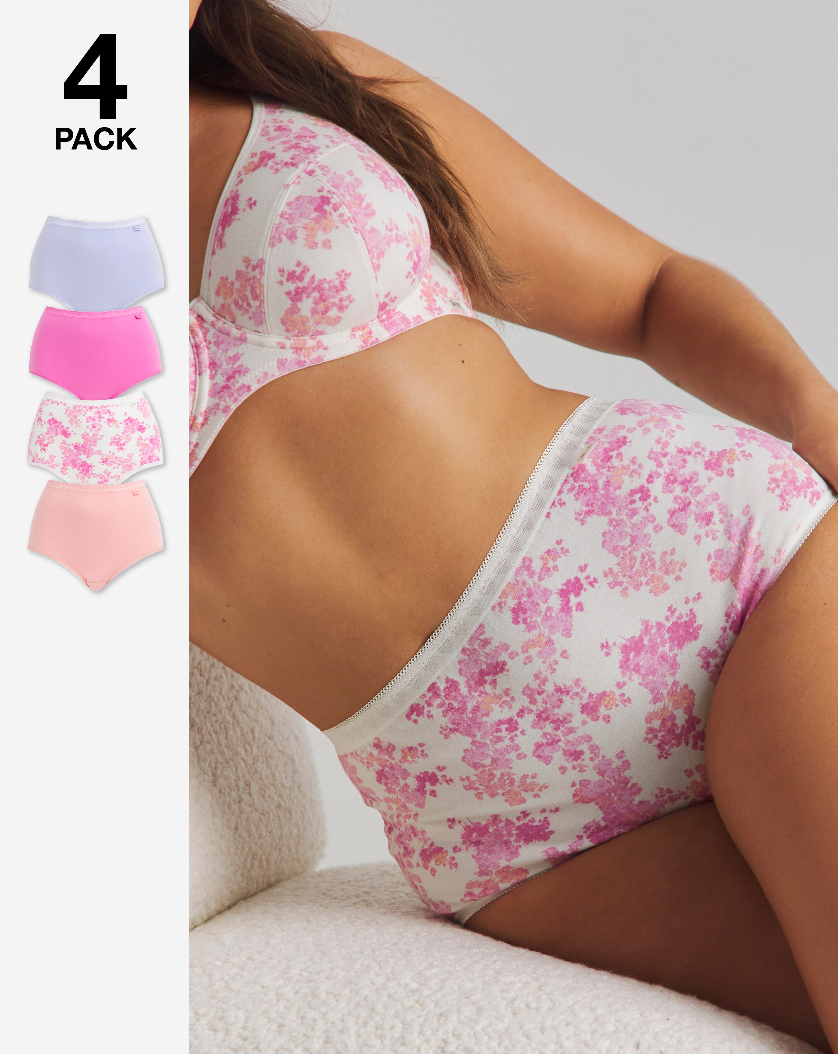 Slimma (4 Pack) Full Brief Knickers Pastel Floral