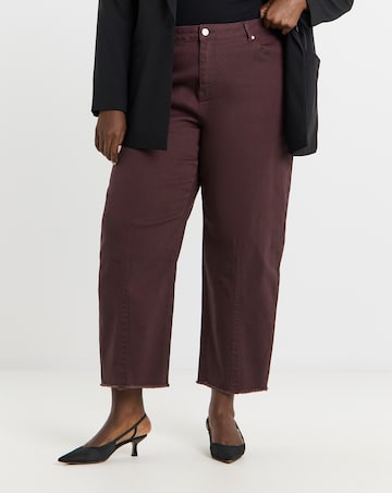 Burgundy Comfort Stretch Dart Detail Barrel Leg Jeans