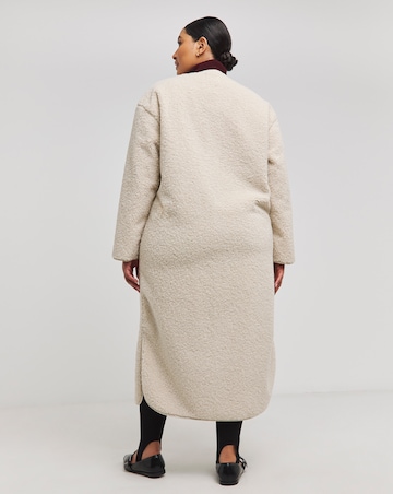 Neutral Collarless Teddy Maxi Coat