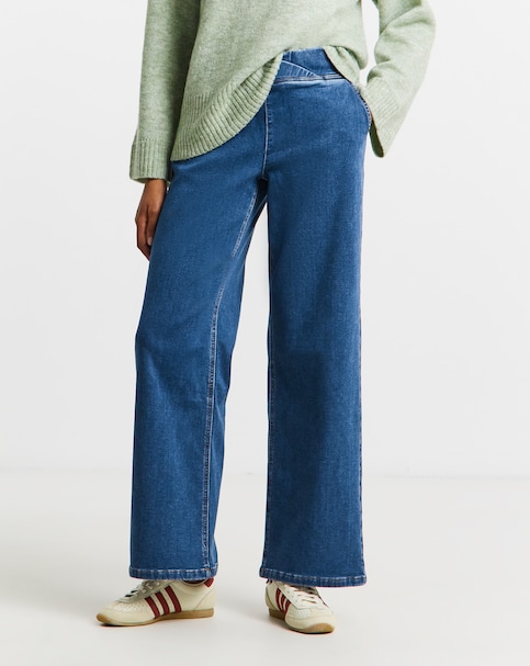 Mid Wash Fleece Lined Cosy Weekender Wide Leg Jegging
