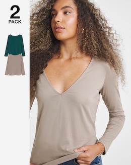Latte &amp; Green 2 Pack V Back Tops