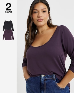 Black &amp; Plum 2 Pack Scoop Neck Tops