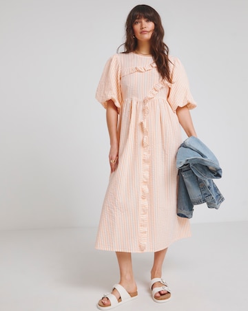 Native Youth Peach Textured Stripe Short Sleeve Midi Dress