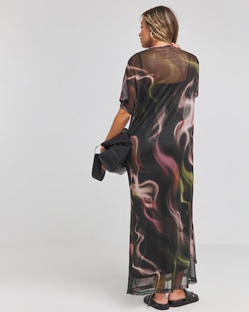 Multi Blurred Printed Mesh T-Shirt Dress