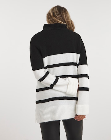 Mono Stripe Roll Neck Longline Jumper