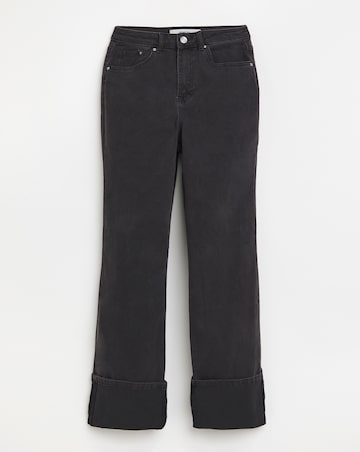 Black Turn Up Hem Straight Leg Jeans