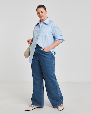 Blue Stripe Ruffle Trim Collar Shirt