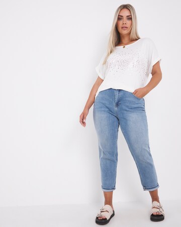 Short Sleeve Ivory Rose Gold Metallic Cluster Foil Top