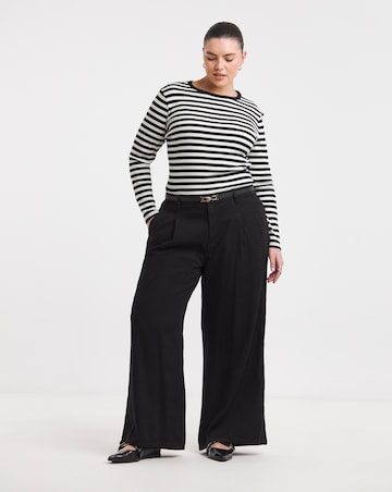Black Draped Lyocell Wide Leg Jeans