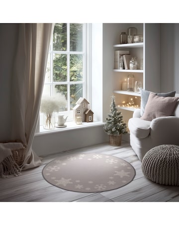 Christmas Snowflakes Washable Circle Rug