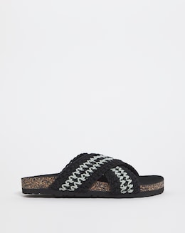 Ines Crochet Crossover Footbed Sandals - Wide Fit (E)