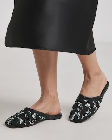 Cherish Embroidered Detail Mules Extra Wide EEE Fit