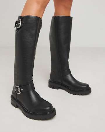 Eden Buckle Detail Knee High Boots Extra Wide EEE Fit Super Curvy Calf