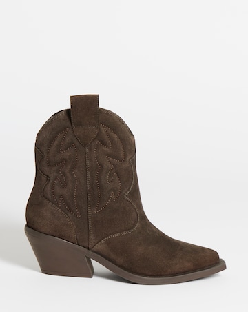Angelique Embroidered Leather Ankle Western Boots - Wide Fit (E)