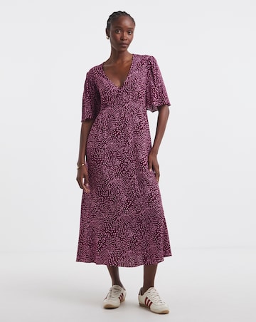 Berry Print Spun Viscose Button Up Midi Dress