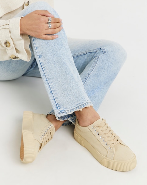 Sicilly Canvas Trainers Chunky Ribbed Sole - Extra Wide Fit (EEE)