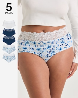 Pretty Secrets (5 Pack) Lace Top Full Knickers Blue Floral