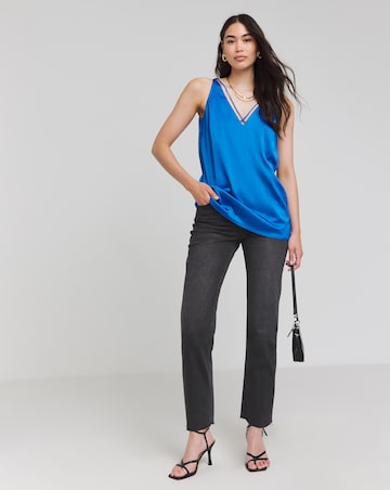 Bright Blue Sleeveless Criss Cross Satin Cami | Simply Be