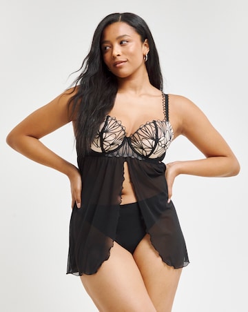 Figleaves Curve Artistry Embroidery Underwired Quarter Pad Babydoll - Black