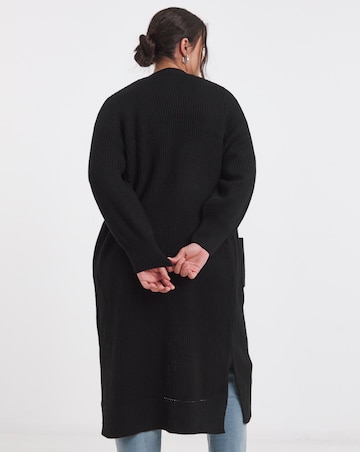 Black Longline Fisherman Rib Cardigan